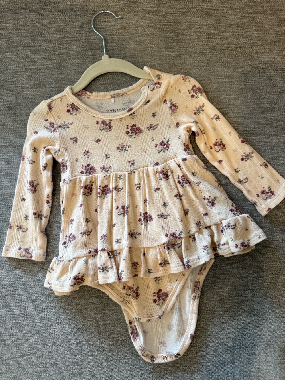 Posh Peanut Cream One-Piece with Pink and Burgundy Floral Ruffles
